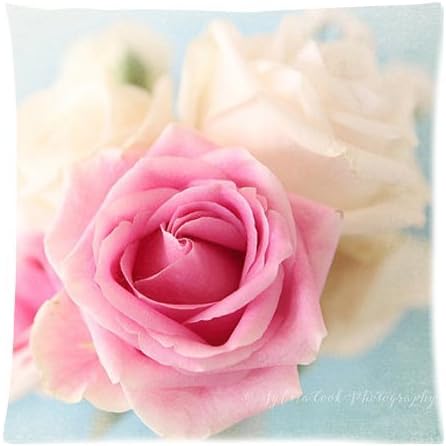 The New Arrive 2015 Pastel Rose Shabby Chic Print Aqua White Cottage Flower Floral Pillow Cases - 18x18