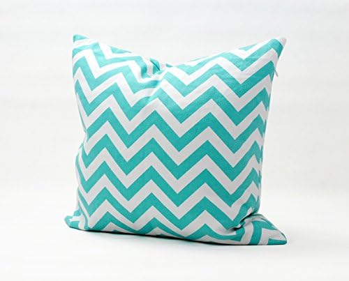 Sinoguo 16x16" Cyan &amp; White Wave Pattern Zig-zag Printed Throw Pillow Cover, Cotton Canvas pillowcase Cushion Sleeve Home Decorative Case for Sofa, Bed, Car, Garden.