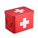 Produktbild Rot Medizin-Box | Erste Hilfe Set aus Metall und Doppelschicht-Stauraum, 4 Fächer | Erste Hilfe Kasten | 21.5 x 15 x 16 cm | HARIMA