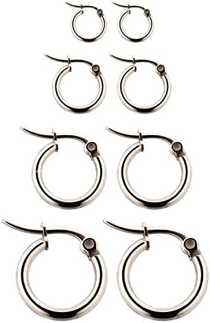 Voloker 4 Pairs Silver Stainless Steel Hoop Earrings Cute Huggie Earrings for Women, Inner Diameter 8-23mm