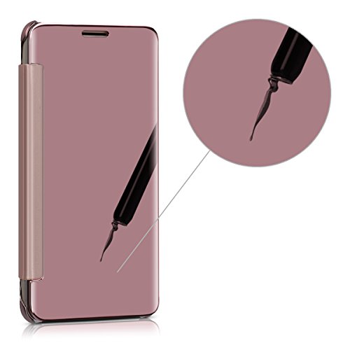 kwmobile Funda para Samsung Galaxy J5  2016  DUOS Case Espejo Estilo Libro - Carcasa con   ptica de Aluminio - Cover Plegable en Oro Rosa Reflectante