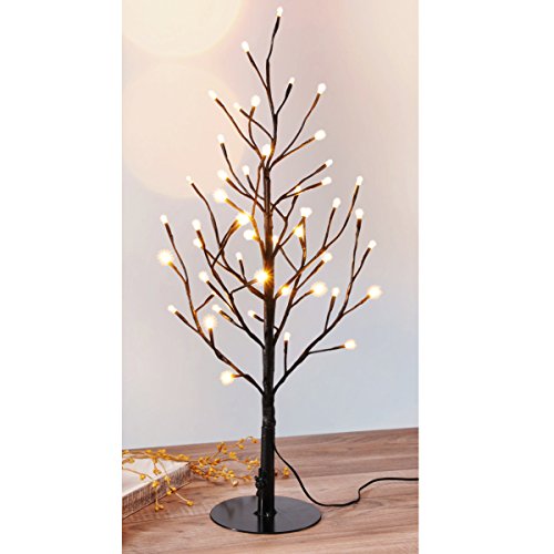 Preisvergleich Produktbild LED Baum 60cm hoch, 48 warmweiße LEDs, schwarzes Kabel • Lichterbaum Weihnachtsbeleuchtung Weihnachtsbaum Lichter Lampen Blüten