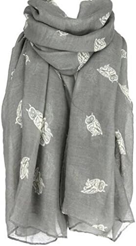 BESTOPPEN Women Scarf ,Ladies Cute Owl Print Scarf Scarves Fashion Long Wrap Shawl Winter Spring Waterfall Scarf Girls Soft Scarves Stole Scarves Scarf (Gray)