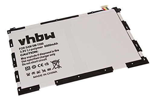 vhbw Li-Polymer Akku 6000mAh (3.8V) für Tablet Netbook Pad Samsung Galaxy SM-P555Y, SM-T550, SM-T555, SM-T555C wie Samsung EB-BT550ABA, EB-BT550ABE.