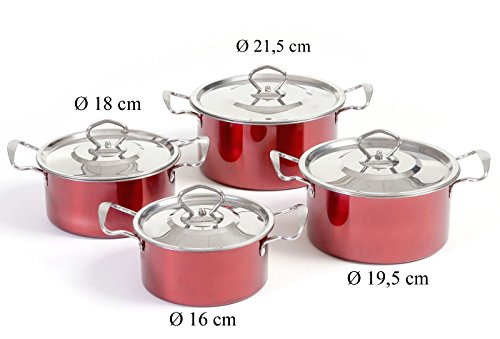 Camping Kochtopf-Set Cuneo, Kochgeschirr Topfset, 8-teilig Edelstahl ~ rot - 3