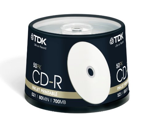 TDK T19514 Bedruckbarer CD-R Rohling 700MB / 80 Minuten in Cakebox (50 Stück) 52x Speed PRINTABLE