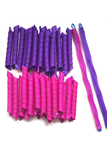 Haar Curler für Frauen aus Silikon - Kunststoff Lockenwickler mit Stab in Pink und Lila (55 cm,40 Stück)