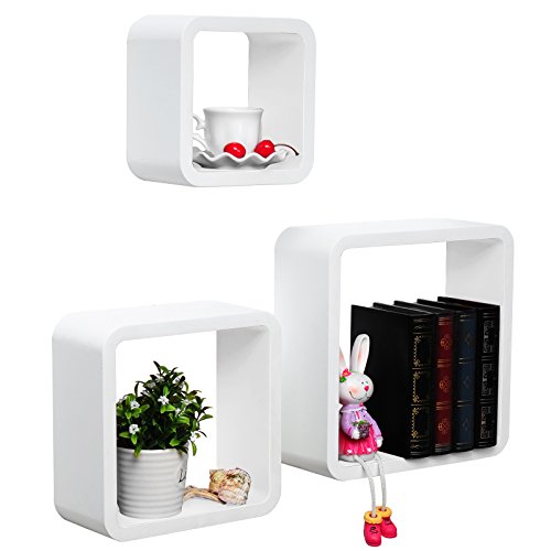 WOLTU RG9236ws Wandregal Schweberegale, 3er Set Lounge Cube Regal, Retro Bücherregal, MDF Holz, DIY zum Hängen, Weiß - 3