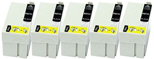 5 Druckerpatronen XL nur Schwarz ersetzen Epson T2711 geeignet z.B. für Epson WorkForce WF-3620, WF-3620DWF, WF-3640, WF-3640DTWF, WF-7110, WF-7110 DTW, WF-7610, WF-7610DWF, WF-7620, WF-7620DTWF