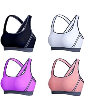 Srizgo Sport BH Damen 4er Pack seamless nahtlos Sport BH mit dem starken Halt Sport BH gepolstert für Yoga Fitness