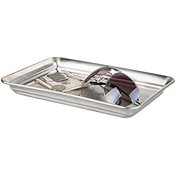 mDesign Moderna bandeja vacíabolsillos - Práctica bandeja inoxidable para relojes y perfume - Bandeja para gafas de acero inoxidable - Organizador de llaves para el pasillo o la oficina - plateado