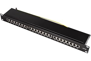 tsnetworks CAT 6A Patchpanel Verteilerfeld 24 Port - Desktop 19" Zoll Rackeinbau Servermontage RJ45 Geschirmt - TIA568A TIA568B - schwarz