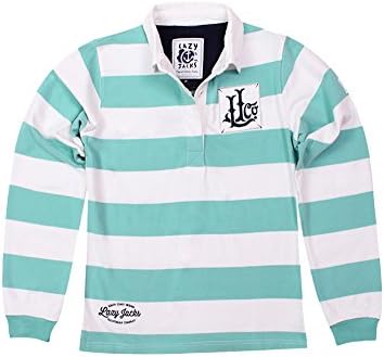 Lazy Jacks Ladies Stripe Rugby Shirt (Small (Chest 36” / 92cm), Sea Foam)