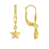 Gelbgold Stern Ohrhänger Zirkonia Stein in Gold 333 matt und poliert