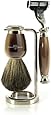 Edwin Jagger Rasur-Geschenk-Set- Pure Badger Dachshaar-Rasierpinsel, Gillette Mach 3 Rasierer, vernickelter St&auml;nder, Hornimitation, 1er Pack (1 x 1 St&uuml;ck)