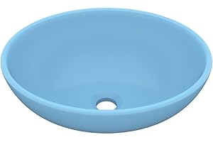 vidaXL Lavandino Lusso Lavello per Bagno Lavabo per Toilette Sanitari Prodotti per Bagno Vaschetta Ovale Azzurro Opaco 40x33 cm in Ceramica