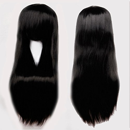 S-noilite® 24"60CM Wig Long Black Straight Hair Women Cosplay Party Costume Anime Full Wig
