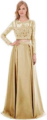 Tsygirls Women's Fashion Two Piece Evening Dresses Appliqued Mermaid Long Sexy Mermaid Prom Party Gown Size 16 Champagne