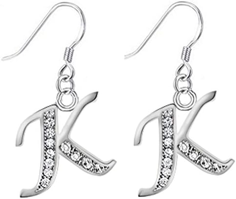 Silver Plated Earring With Simulated Diamond Crystals and Letters Initiale K
