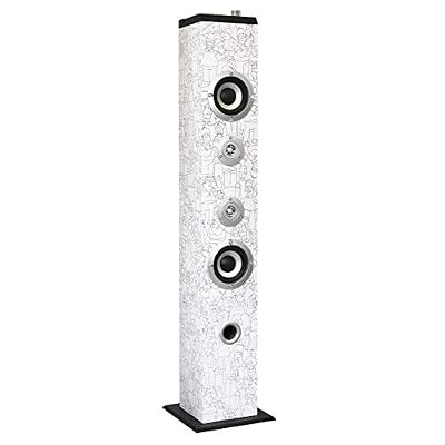 Metronic Simpson 477491 Enceinte Colonne Bluetooth USB play&charge 160W avec Entrée Audio, Lecteur de Carte SD et Fonction Réglage des Basses - blanc et noir