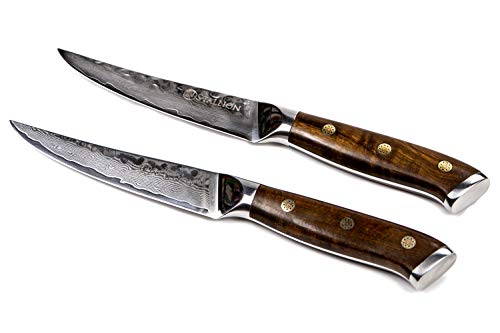 Stallion Damastmesser Ironwood Zwei Steakmesser - Damaststahl mit Griff aus Eisenholz in Edler Geschenkbox - 3