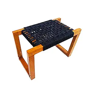 AZUKA Furniture Wooden Rope Bench | Black for Home, Office and Outdoor | (Single Seater)