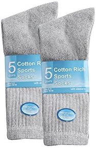 Mens 6-11 Multipack Sports Socks Mens 10 Pairs White Black Grey Long Socks Cheap (UK 6-11, GREY)