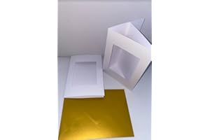 CRAFT21 LIMITED A5 (162 X 229 mm) 3 Fold Rectangular Aperture Card (300gsm) and C5 Coloured Envelopes (100gsm) Perfect for Greeting Cards, Wedding Invitations, Gift vouchers - Set of 10 (Metallic Gold)