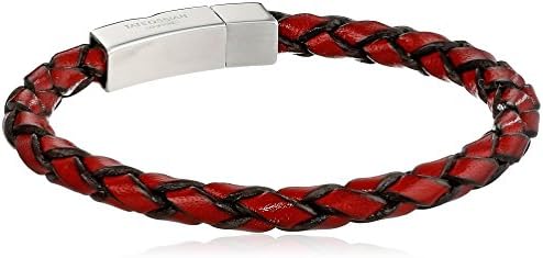 Tateossian Bracelet with Red Italian Leather and Sterling Silver Clasp of Length 18cm
