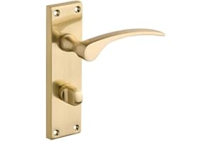 Designer Levers - Sofia Long Lever Door Handle - 1 Pair - Brushed Brass - Bathroom Door Handle - with Thumbturn