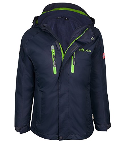 Trollkids Kinder wasserdichte 3in1-Jacke Myrdal, Marineblau / Vipergrn, Gre 176
