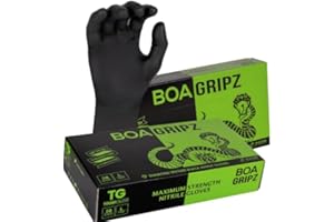 TG TOUGH GLOVE BOA Gripz (L) Nitrile Gloves (Pack Of 50) | Strong Black Disposable Gloves | Diamond Textured | Powder & Latex Free Strong Midweight Mechanic Industrial Glove