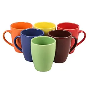 Anwaliya Hand Made Black Outside Multi Inside Matt Finish Ceramic Mugs, Big (Set of 6 Pcs.)