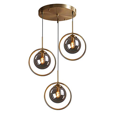 OOFAY LIGHT Industrial Vintage - Lampadario a Sospensione in Ottone con Paralume a Sfera in Vetro, Stile retrò, 3 luci Grigie