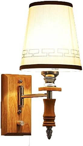 OOEOE Modern Wooden Rocker Arm Bedroom Bedsides Wall Lamp Fabric Lampshade Corridor Wall Sconces dimming Swicth Hallway Blacony Wall Lighting Fixtures