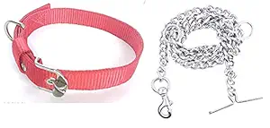 RvPaws Dog Belt Combo of Dog Collar with Dog Chain Specially for Medium & Large Dogs (3/4 Inch Under Weight 10-25 kg, RED)