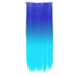 One Piece Synthetic Straight Two Tone Ombre Hairpiece Clip-on Wig Hair Extension Beauty Tool Sapphire Blue to Light Blue