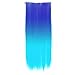 One Piece Synthetic Straight Two Tone Ombre Hairpiece Clip-on Wig Hair Extension Beauty Tool Sapphire Blue to Light Blue