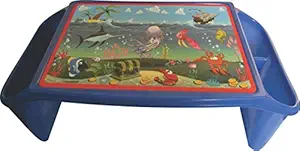 Pihu Enterprises Multi Purpose Plastic Kids Table with Side Storage for Eating, Study, Art & Craft, Games, Drawing,Bed Table (Blue)