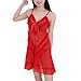 Miki&Co Ladies Ruched Deep V Neck Red Sheer Sexy Lingerie Dress w G-String Set XS