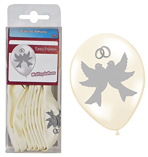 12 Luftballon Tauben mit Ehering Creme ca. 30 cm – Schöne romantische Ballon Dekoration für Hochzeit, Polterabend oder Junggesellinnenabschied - 2