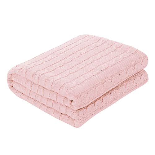 sourcing map Knitted Blanket, 100% Cotton Knit Throw Blanket, Extra Soft and Breathable Knitted Thro