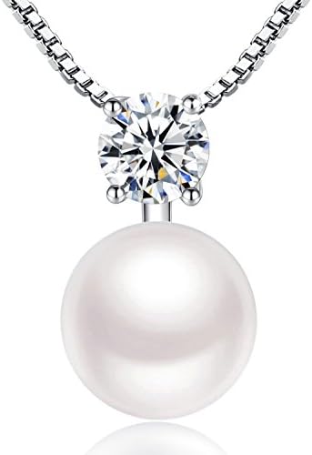 Silver Pearl Necklace 925 Freshwater Pearl Pendant Nekclaces for Women Wife Girlfriend for Valentine’s Gifts Birthday with Jessibox Jewellery Gift Package