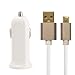 Produktbild Innovatives Auto Ladeset mit rundem KFZ-Adapter weiß & stylischem 1 Meter Textil Ladekabel weiß mit goldenem Anschluss Daten Kabel Micro USB für u.a. Samsung Galaxy S6, Sony Xperia Z3, HTC One M9, Motorola, Huawei, etc. - von OKCS