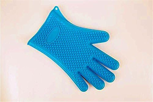 QXWL Premium Quality Heat Resistant Food Safe Silicon BBQ Oven Barbecue Grilling Cooking Baking Glove, Boiling-Water Proof, Dishwasher Safe. Heat Resistant Insulated at 446 F（A pair） ( Color : Blue )