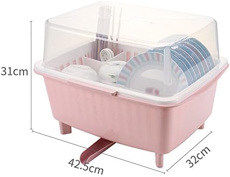 TaoMi@ Plastic cupboards, kitchen dishes, chopsticks, drain racks, racks, covered dishes, thickened dishes (Color : Light pink)