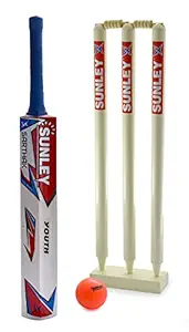 SUNLEY Cricket Set with Sarthak Youth Popular Willow Cricket Bat & 1 Wooden Wicket Set & 1 Wind Ball (Age Group (10-15 Years))