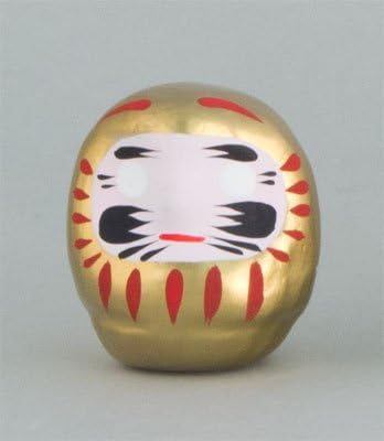 Daruma, Japanese lucky charms from Kyoto, gold colour for money and luck, 5 cm