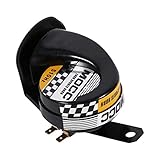 [ Altavoz de cuerno fuerte de la motocicleta universal ]--conveniente para el coche auto, los carros y otros vehículos de la C.C. 12V; Universal para la mayoría de las motos, ATV, go-karts, motos de la suciedad, bicicletas de bolsillo y coche auto con energía 12V; Este altavoz ruidoso de la motocicleta es absolutamente fácil de instalar y conveniente utilizar