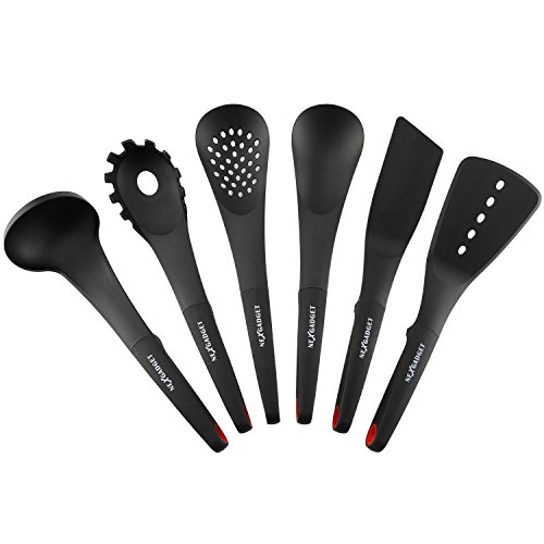 NexGadget Premium-6-Stücke Sets von Kochgeschirr mit Nylon Kochen Tools einschließlich Löffel, Turners, Tongs, Schneebesen, Schäler, Schaber - 7